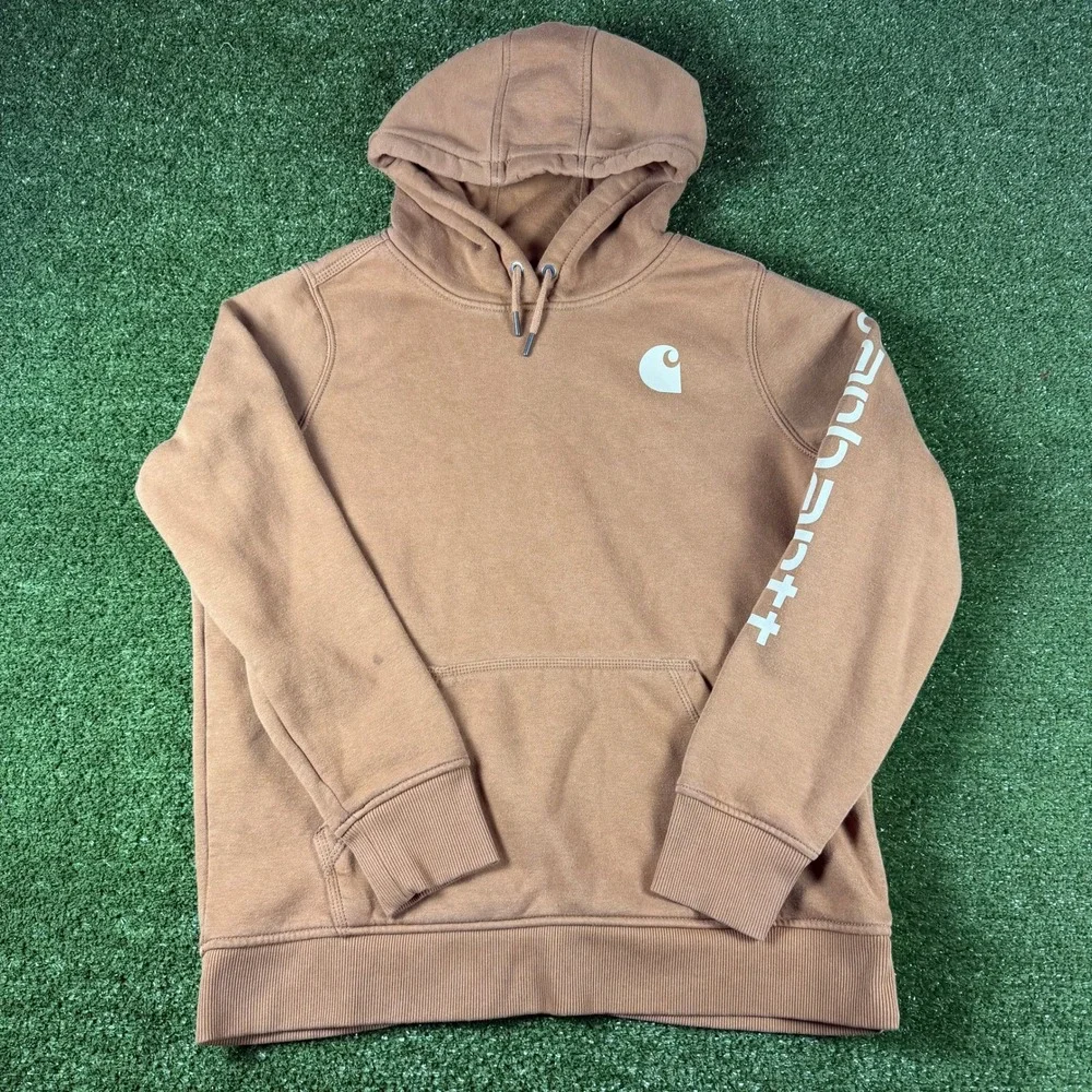 Carhartt‎ Youth Brown Relaxed Fit Graphic Sleeve Logo Hoodie Large 12-14